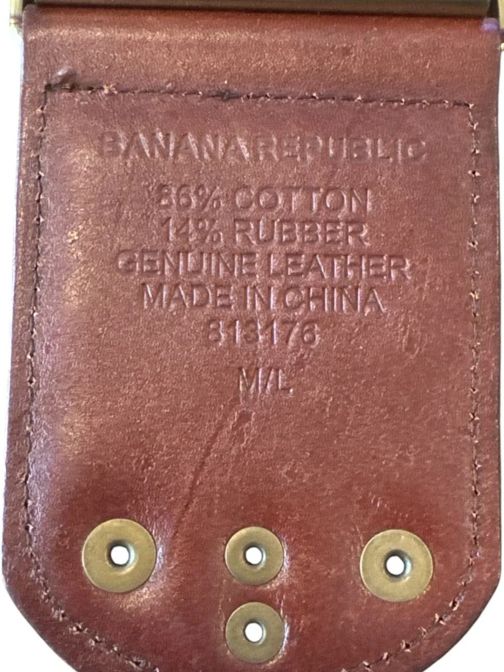 Banana Republic Brown Wide Stretch Belt Leather Whipstitch Brass Studs Size M/L